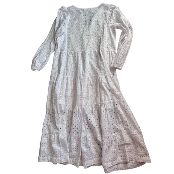 Self Contrast White Eyelet Tiered Maxi Dress Medium New - Picture 2 of 8